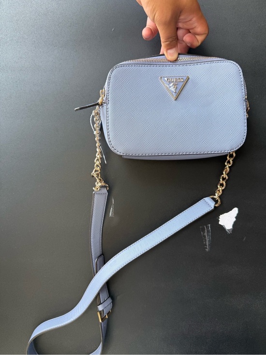 Guess Handbags - Guess Powder Blue Saffiano Crossbody Bag with Gold Hardware